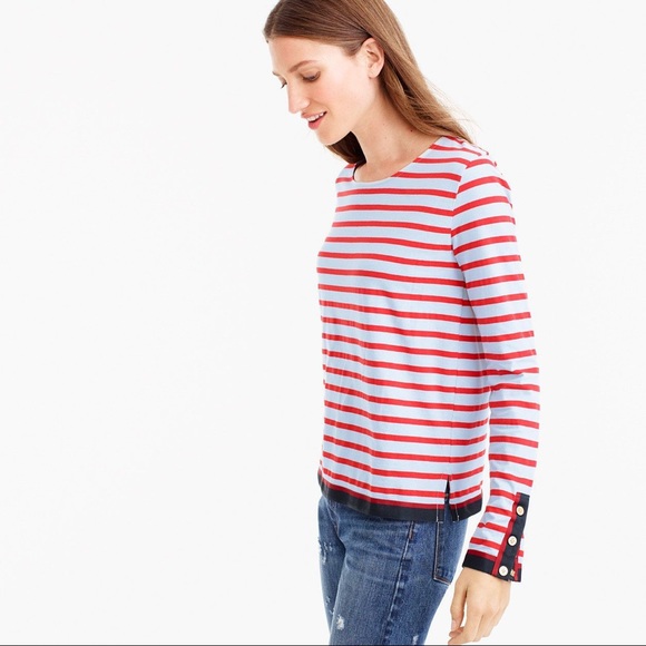 J. Crew Tops - Grosgrain Ribbon Striped Tee W/ Nautical Buttons